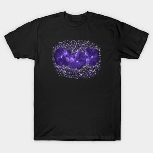 Purple Floral Fantasy - 3 Flowers on Starry Background T-Shirt